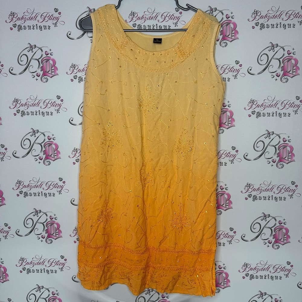 Dress sparkly sequin embroidered waist belt tie ombre orange 🍊 summer hippie